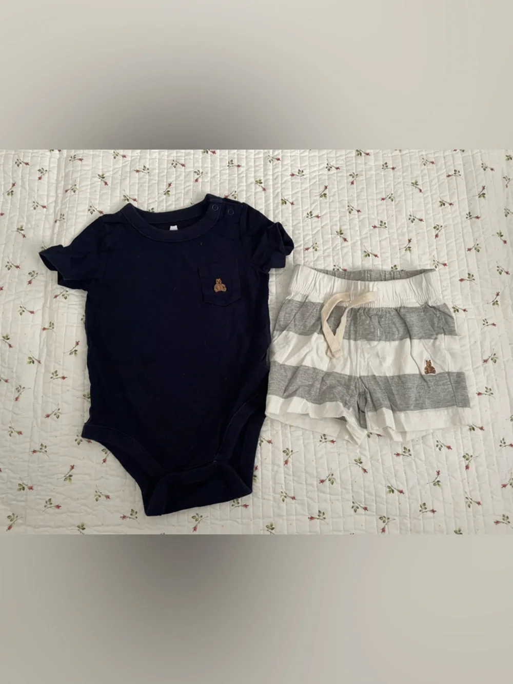 GAP Navy Bodysuit with Gray and White Striped Shorts Set